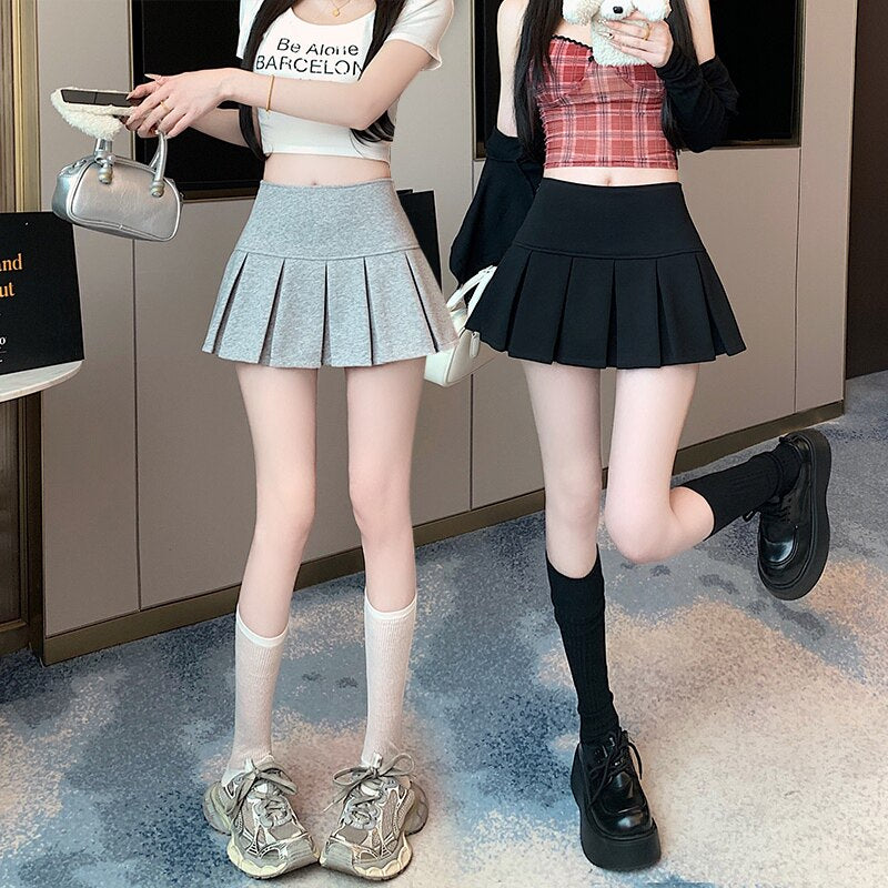 ハイウエスト プリーツミニスカート