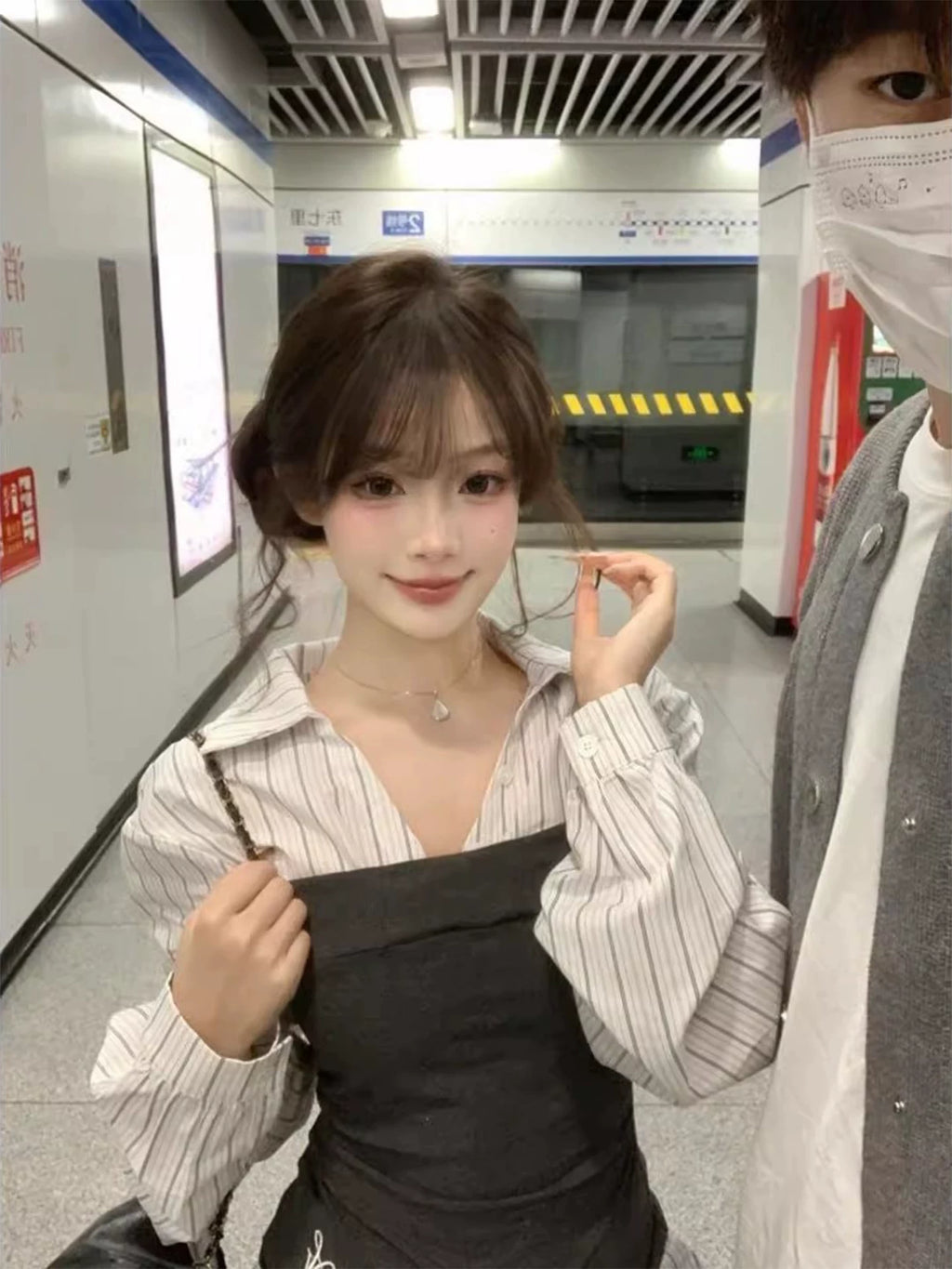 ストライプシャツビスチェセットアップ