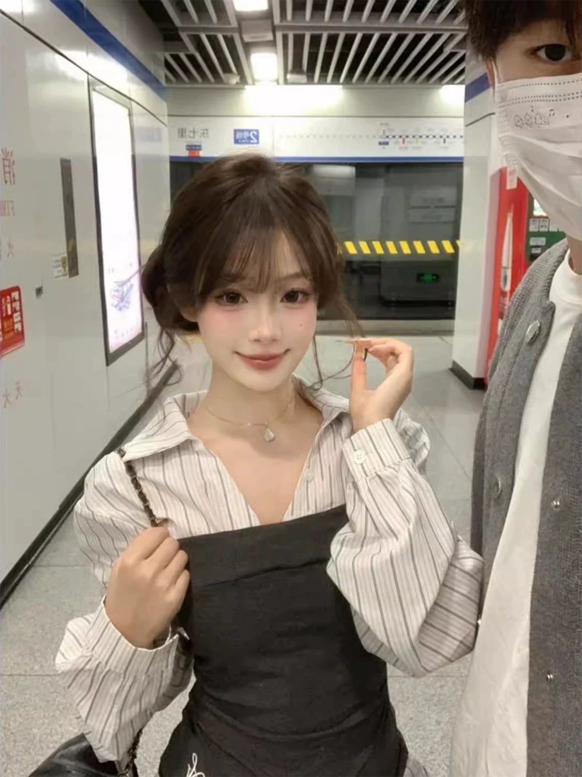 ストライプシャツビスチェセットアップ