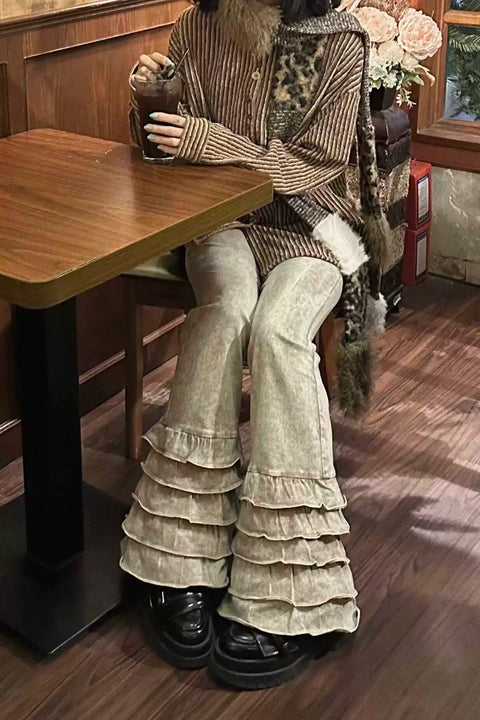 ティアードフリルベルボトムデニムパンツ