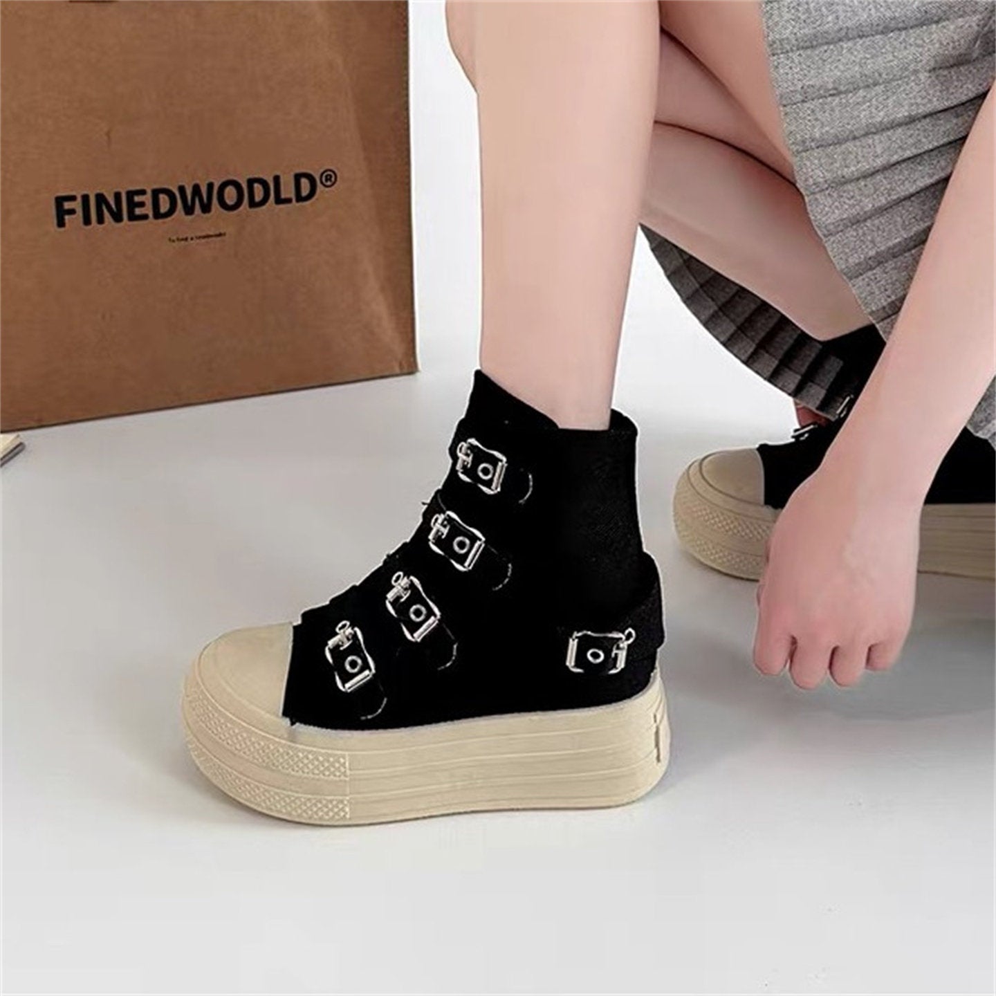 モードストラップ 厚底コンバットブーツ