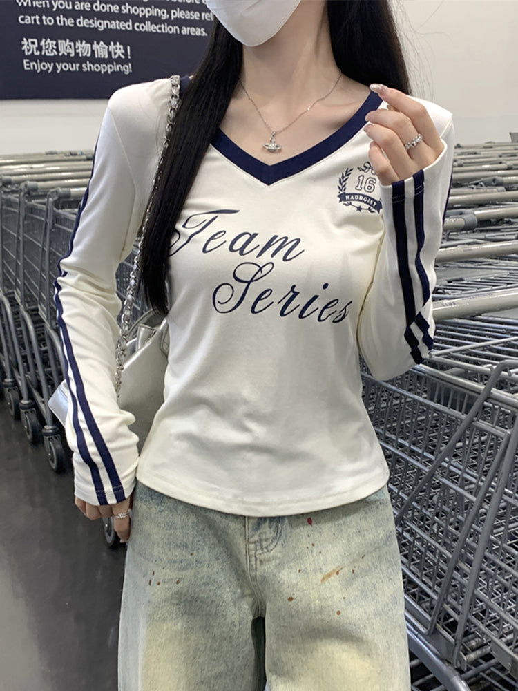 VネックスポーティーロングTシャツ V121
