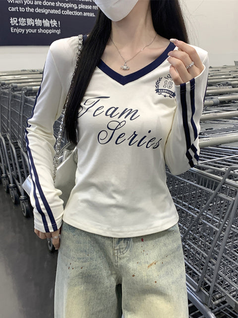 VネックスポーティーロングTシャツ V121