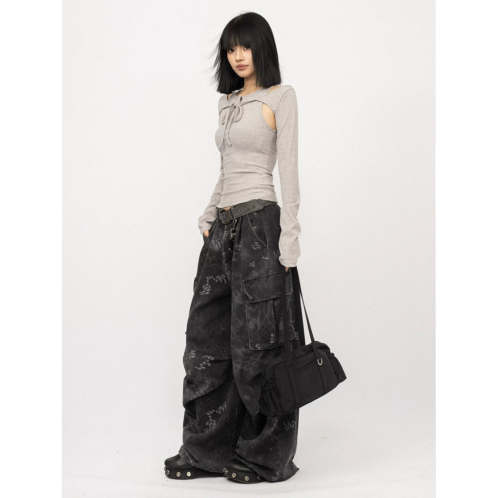 カットアウトリボンリブトップス