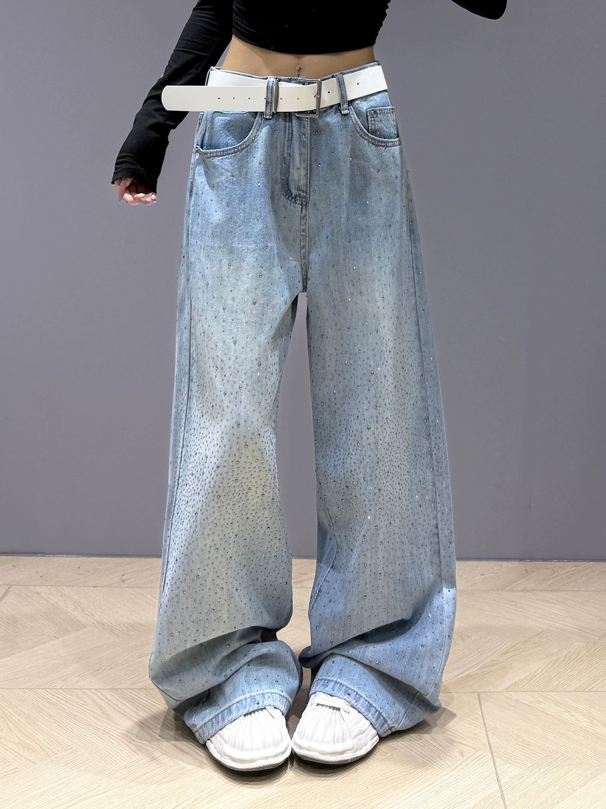 ラインストーンデニムパンツ KDS346