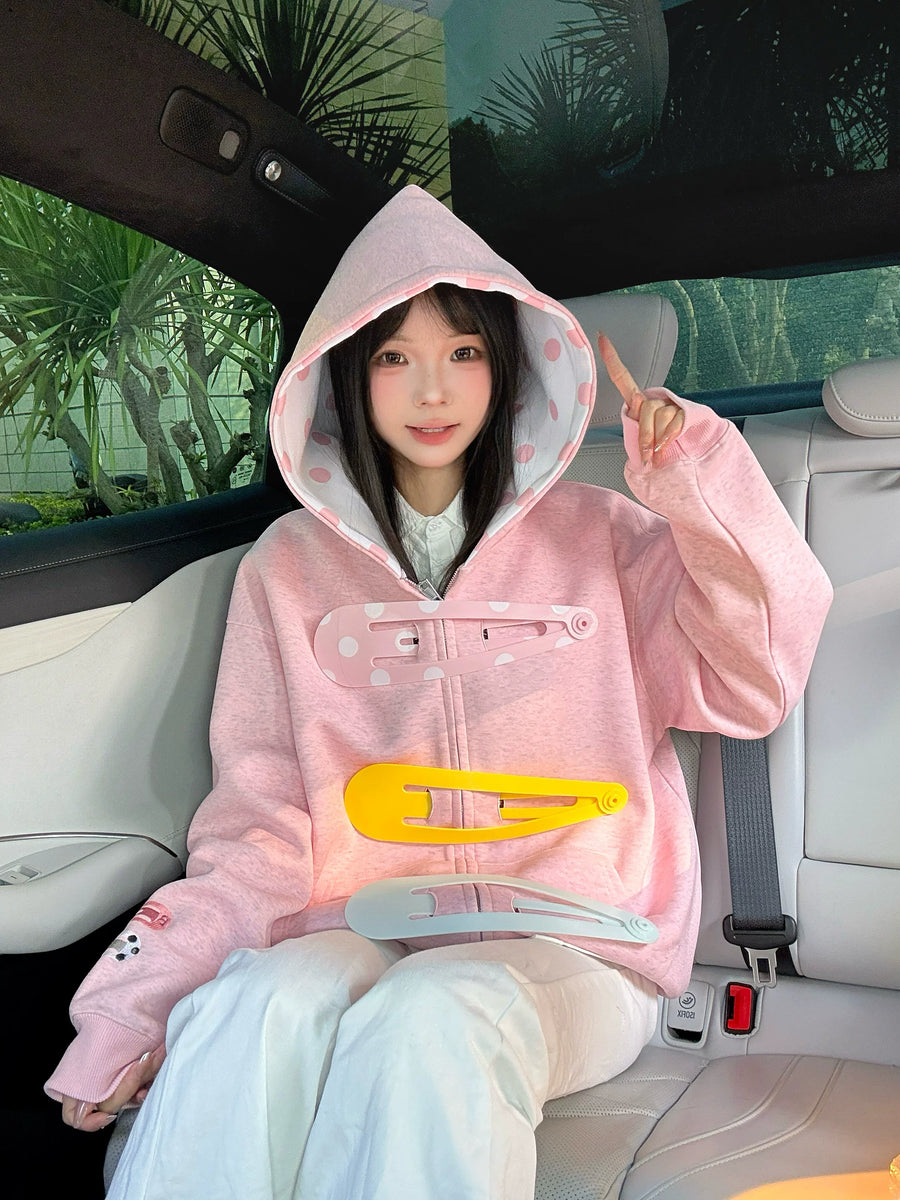 ビッグヘアピンデザインジップパーカー