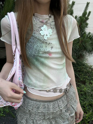 ミスティフローラルメッシュTシャツ