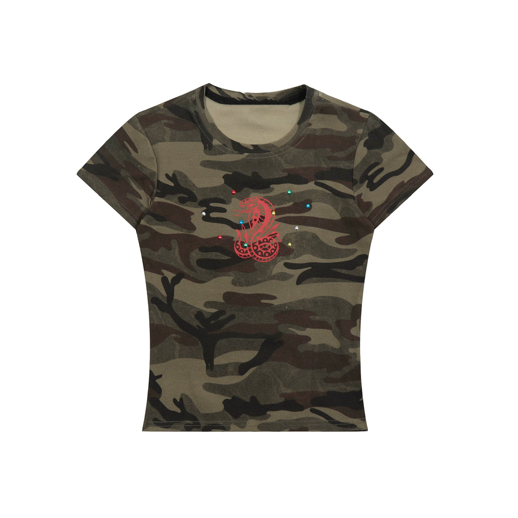 カラースタッズカモクロップドTシャツ