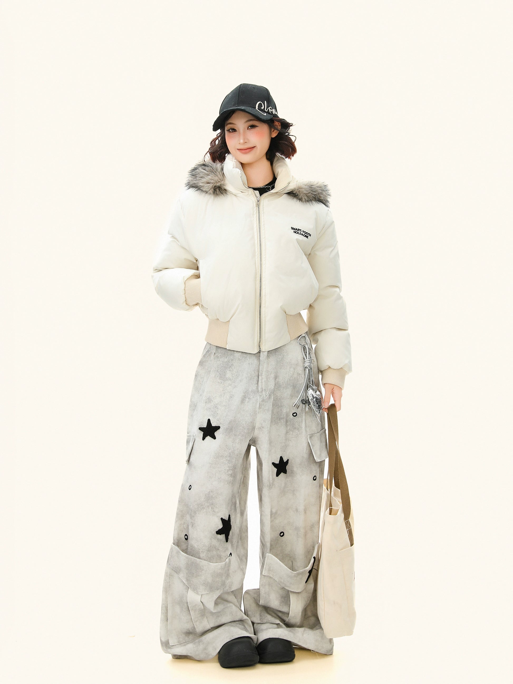 フェイクファーフードショートダウンジャケット