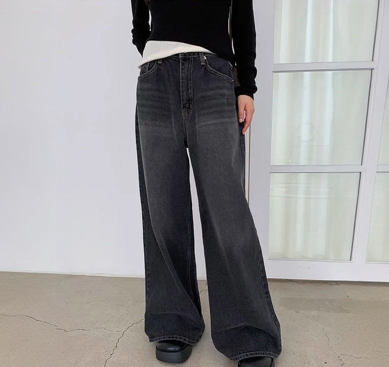 バックデザインウォッシュワイドデニムパンツ