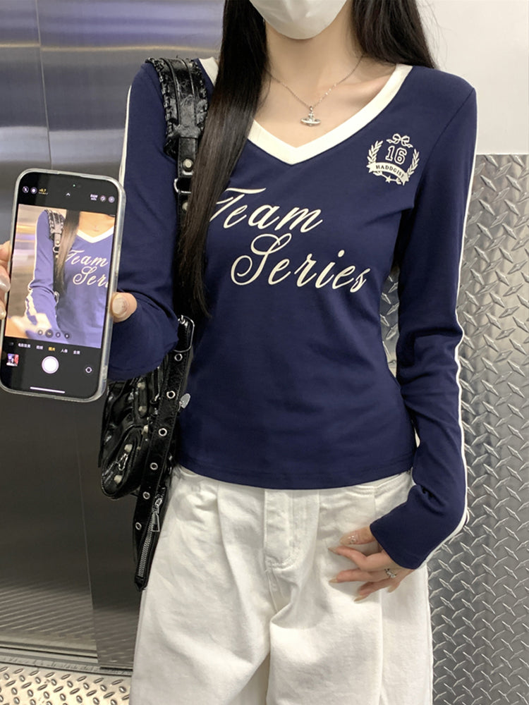 VネックスポーティーロングTシャツ V121