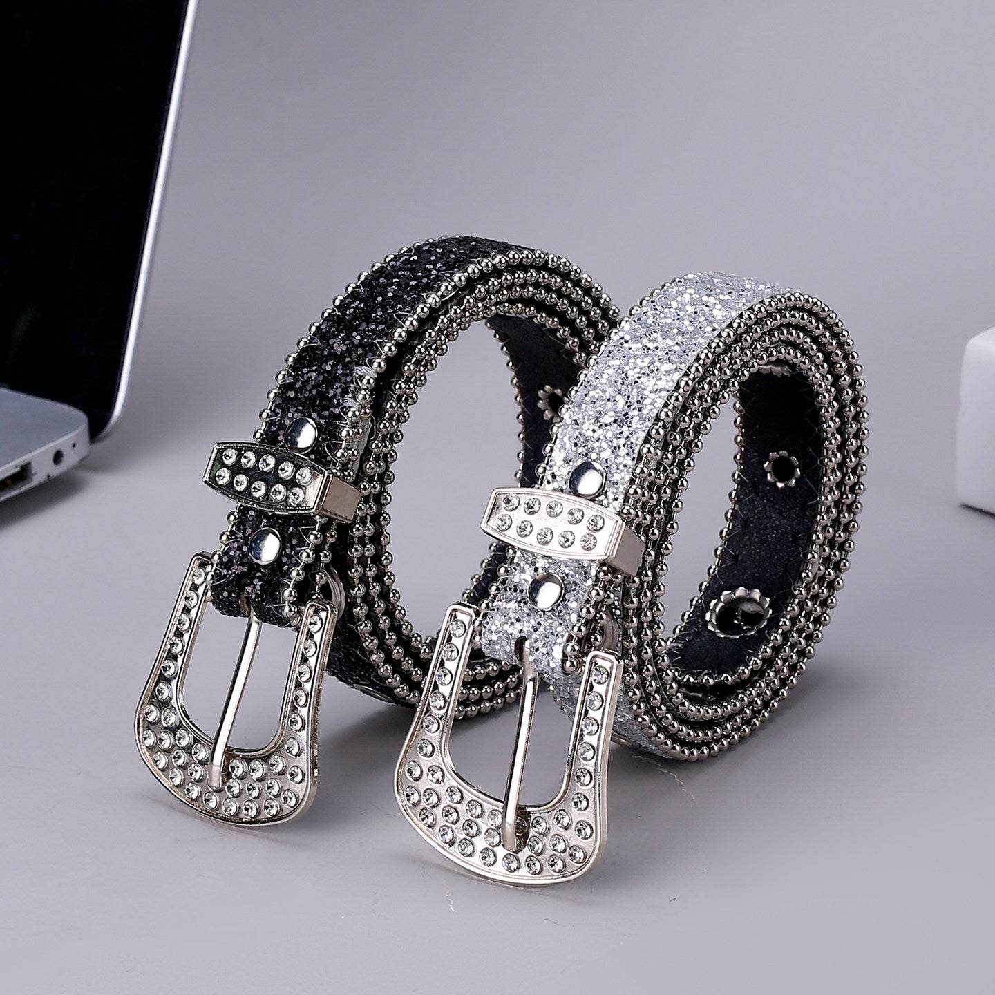 ラインストーングリッターベルト