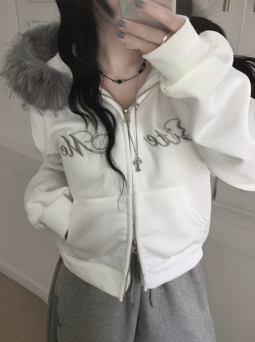 シルバーラインロゴ ファージップパーカー