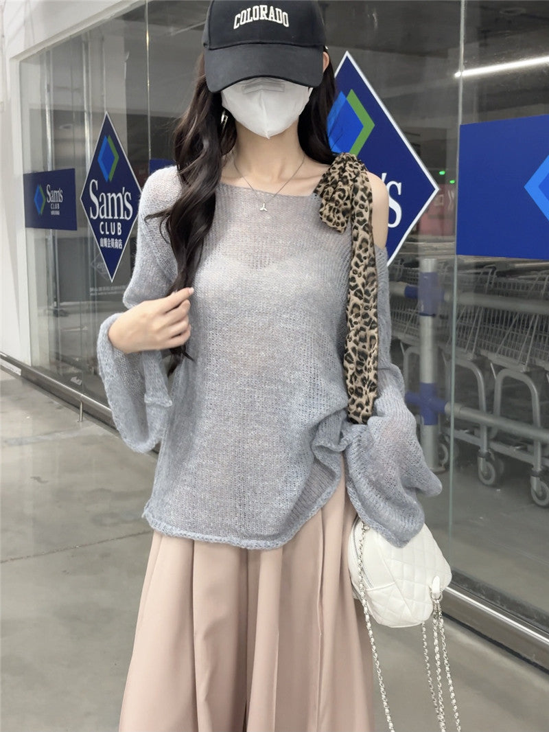 レオパードリボン ワンショルダーニット