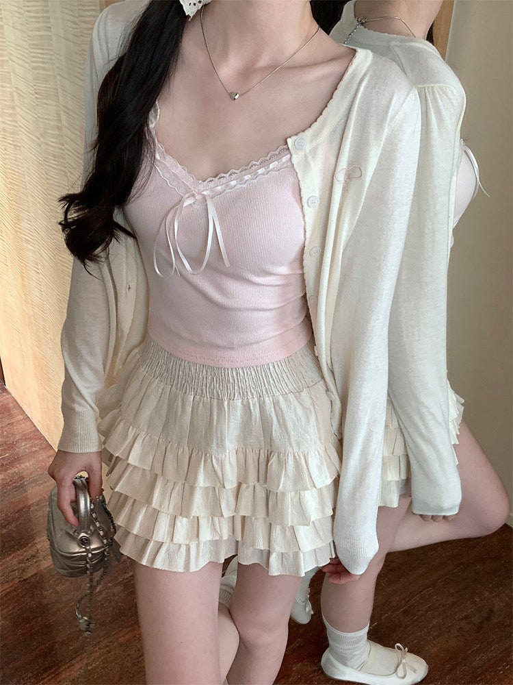 バイカラーリボンスリムキャミ