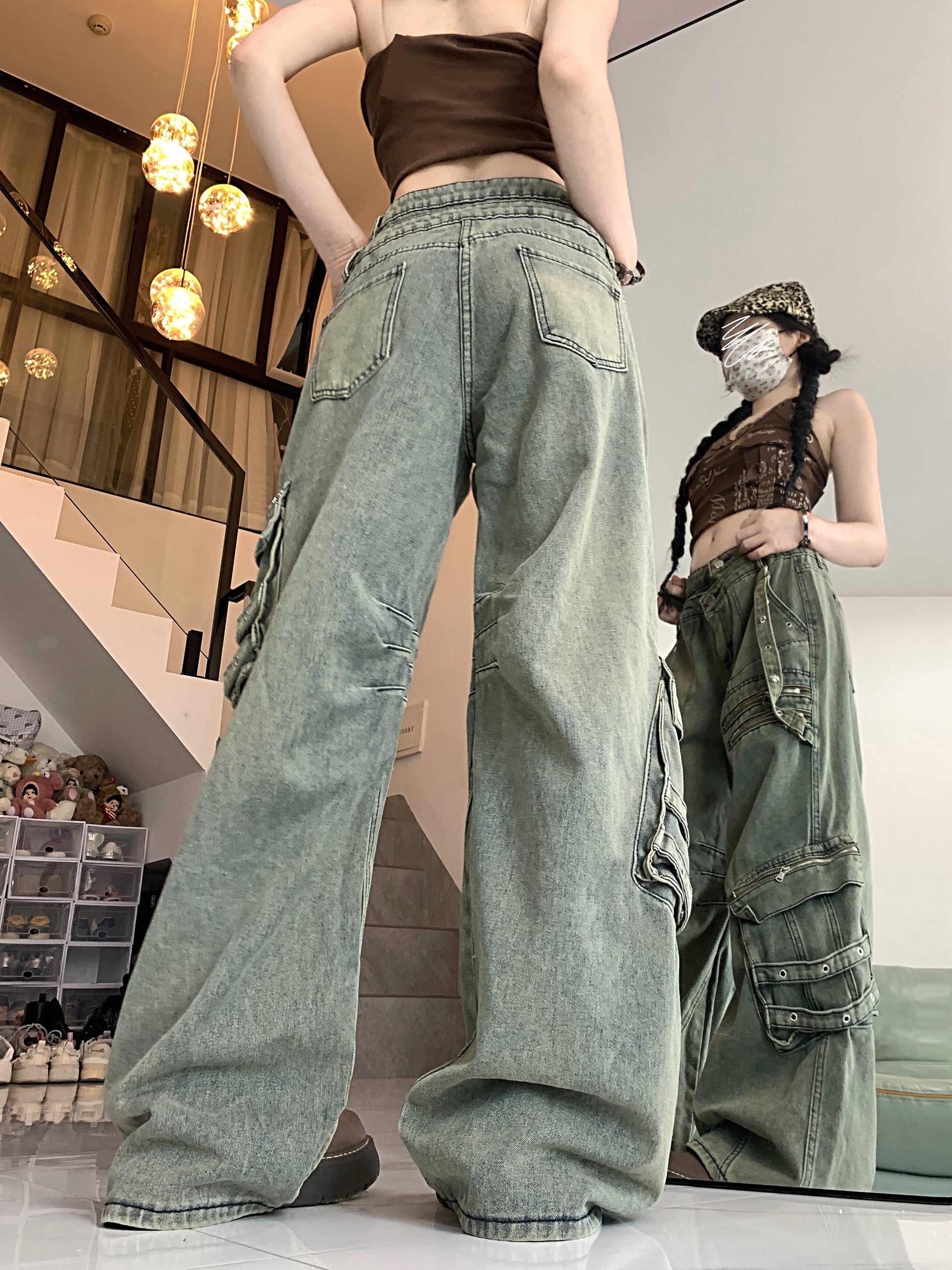 ヴィンテージウォッシュ マルチポケットカーゴデニム