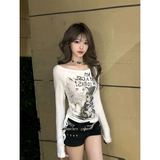 キトゥングラフィックロングスリーブTシャツ