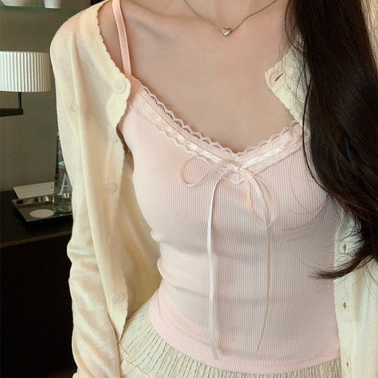 バイカラーリボンスリムキャミ