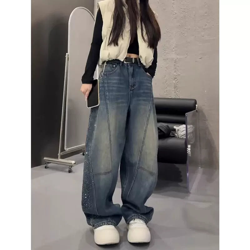 サイドラインストーンワイドデニム