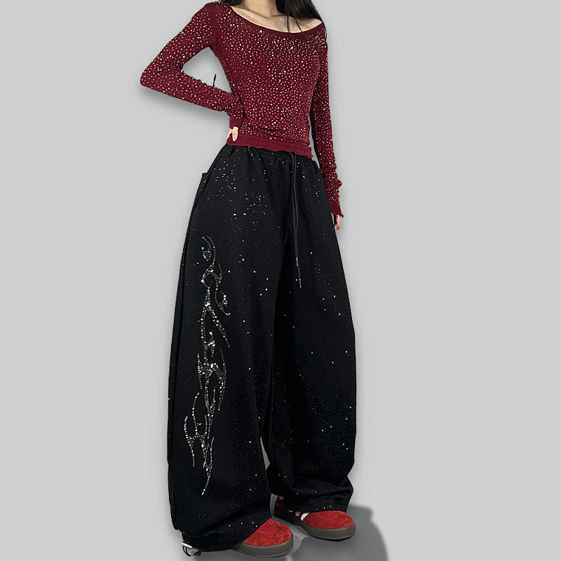 ラインストーンスウェットパンツ