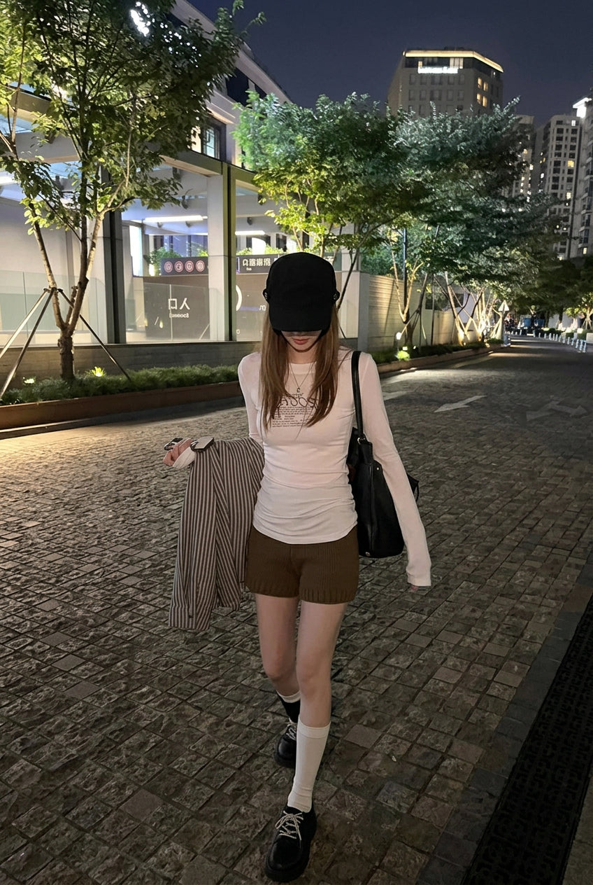 ミニマルリブ ニットショートパンツ