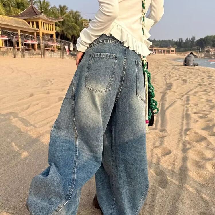 アメリカンレトロハイウエストワイドデニム