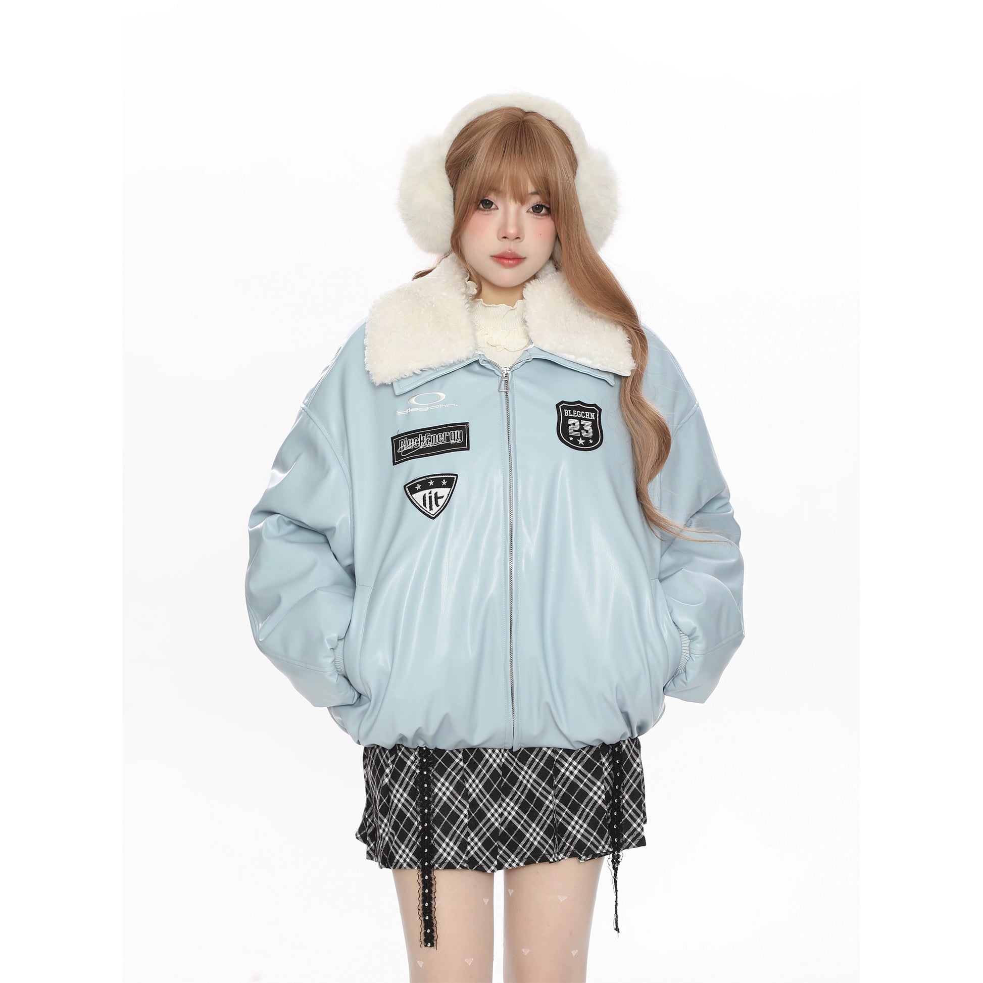 PUレザーオーバーサイズボアジャケット(ファー取り外し可能)