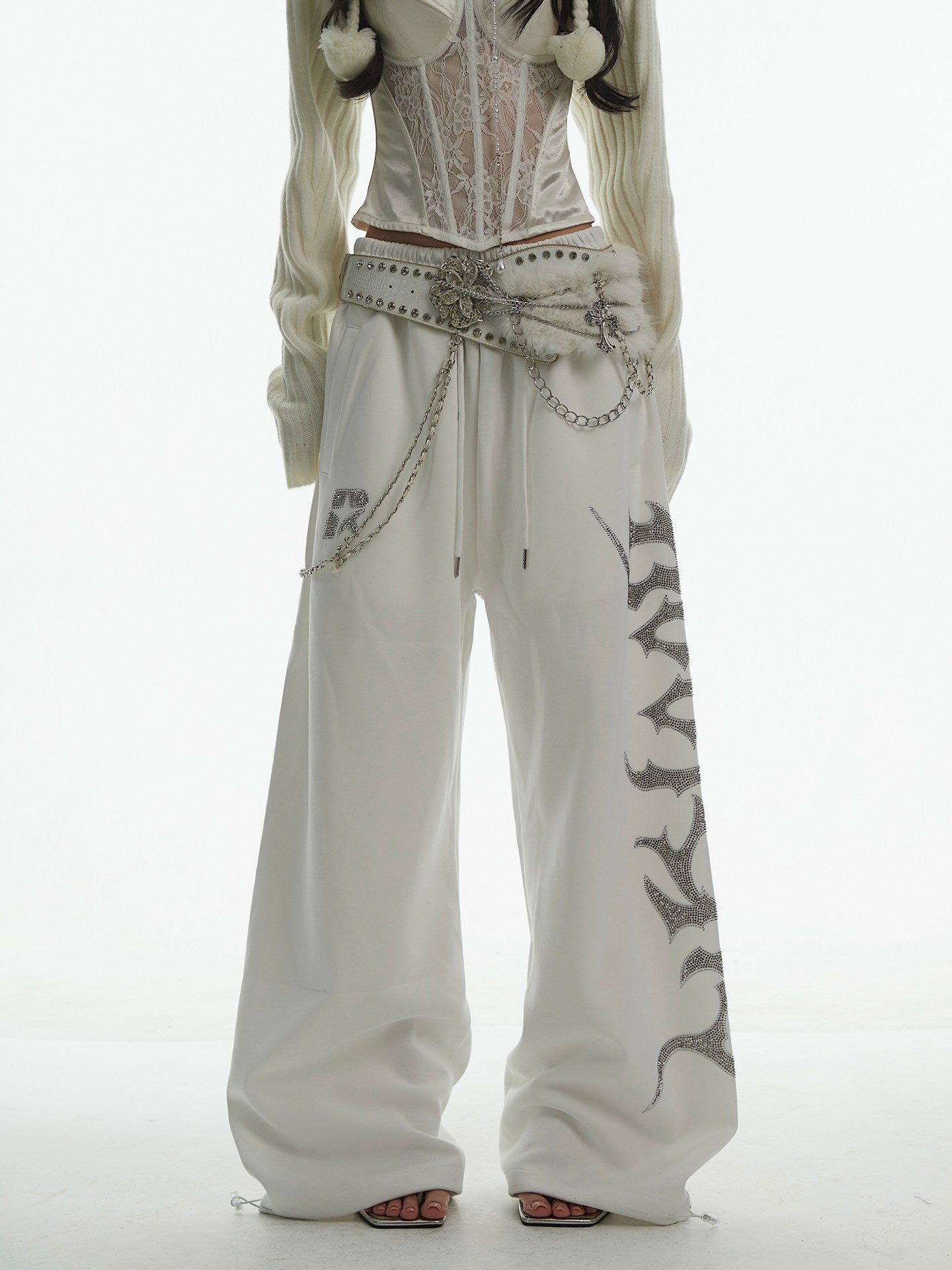 シルバーグリッターロゴスウェットパンツ