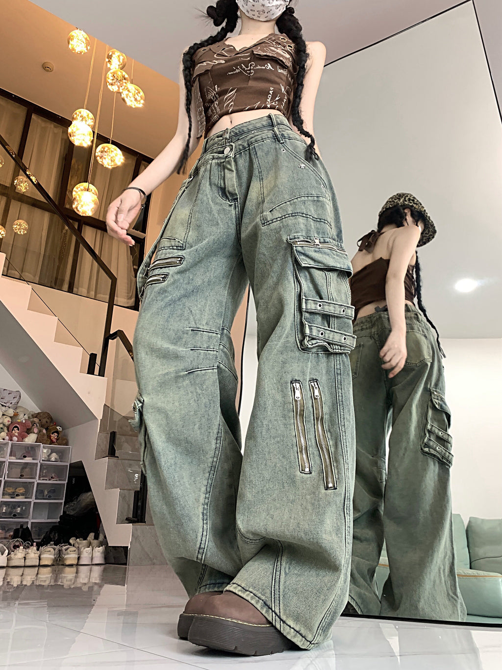 ヴィンテージウォッシュ マルチポケットカーゴデニム