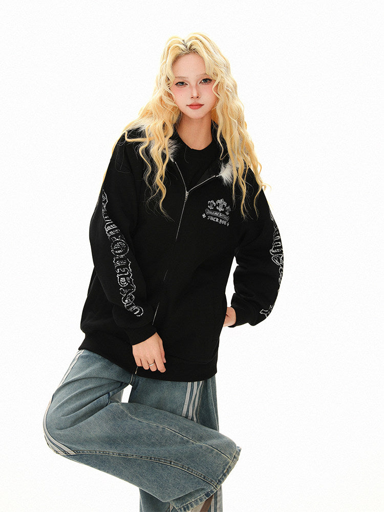 エンブレムクロス バックプリントジップパーカー