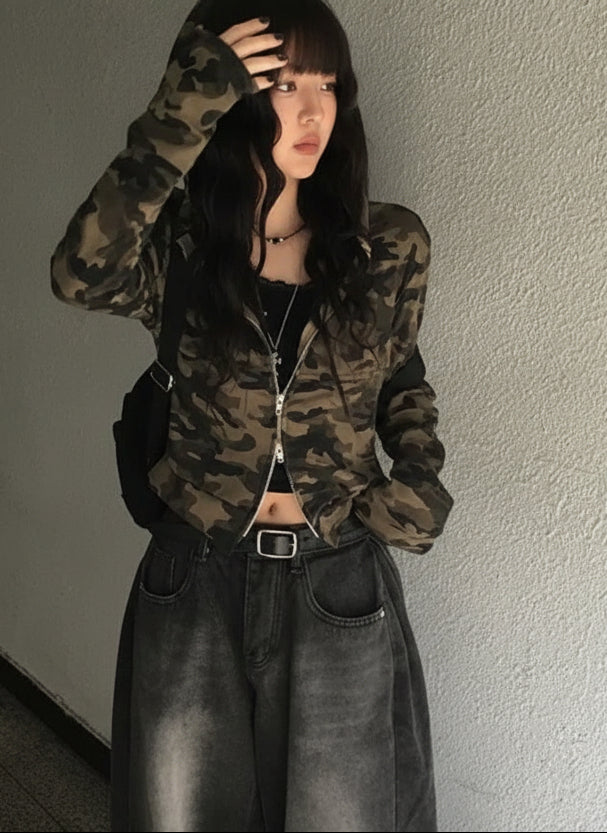 カモクロップドジップパーカー