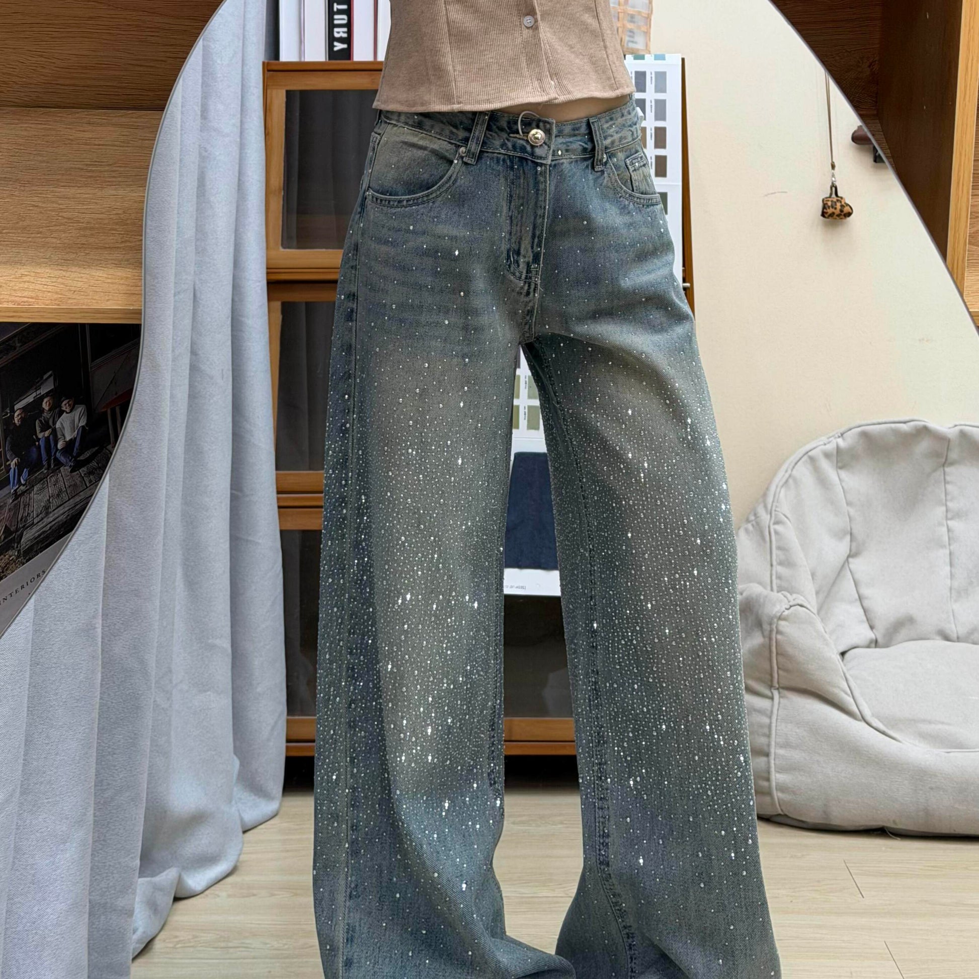 ラインストーンデニム