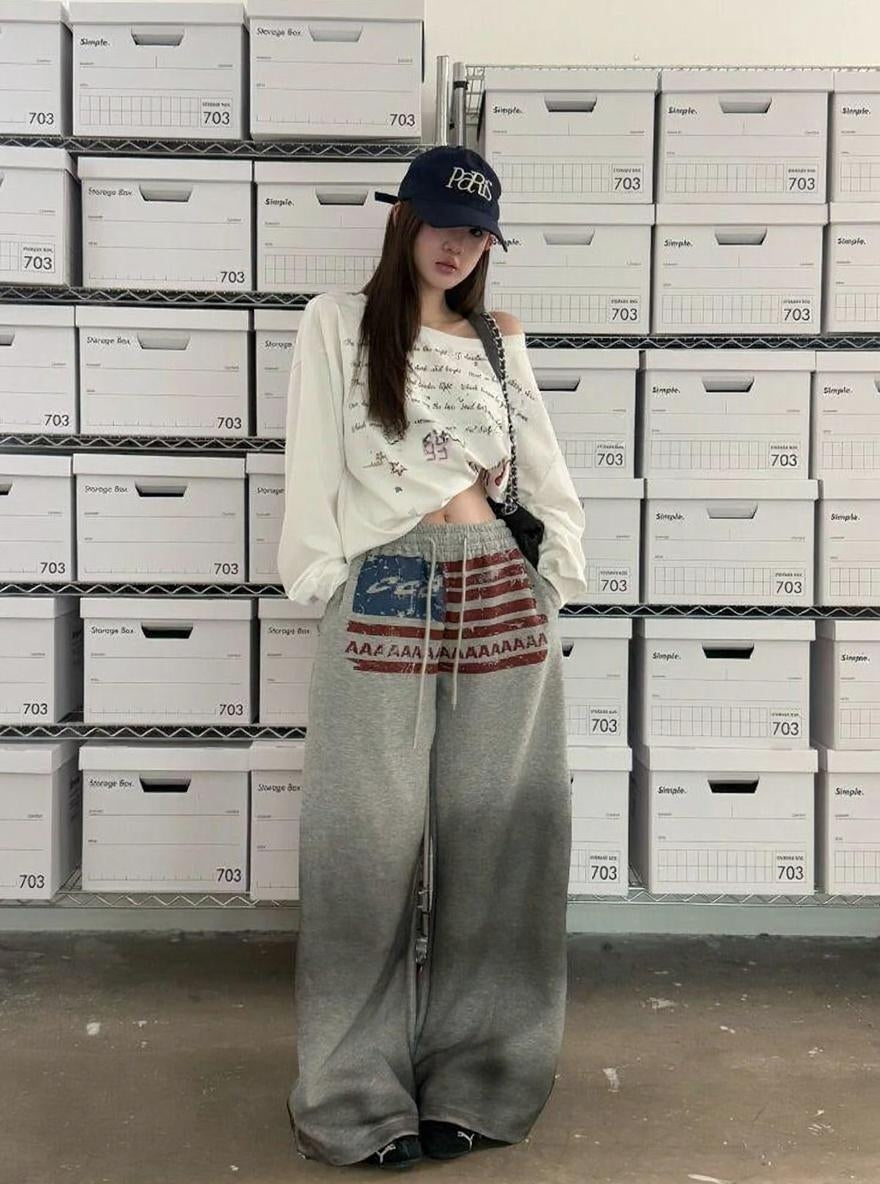 ヴィンテージUSAフラッグ ワイドスウェットパンツ