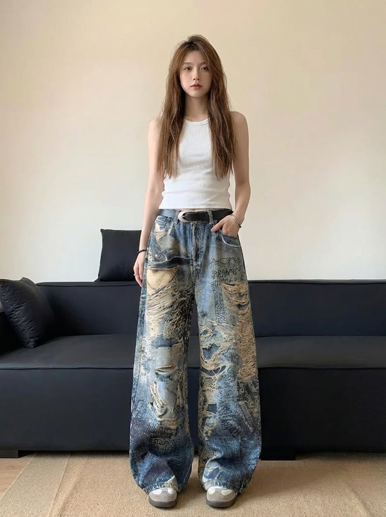 グラフィティ柄ペイントデザインデニム