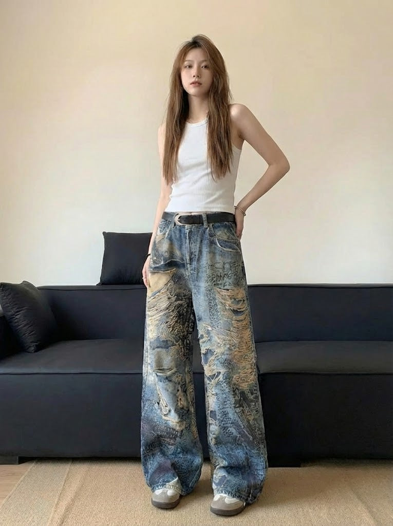 グラフィティ柄ペイントデザインデニム